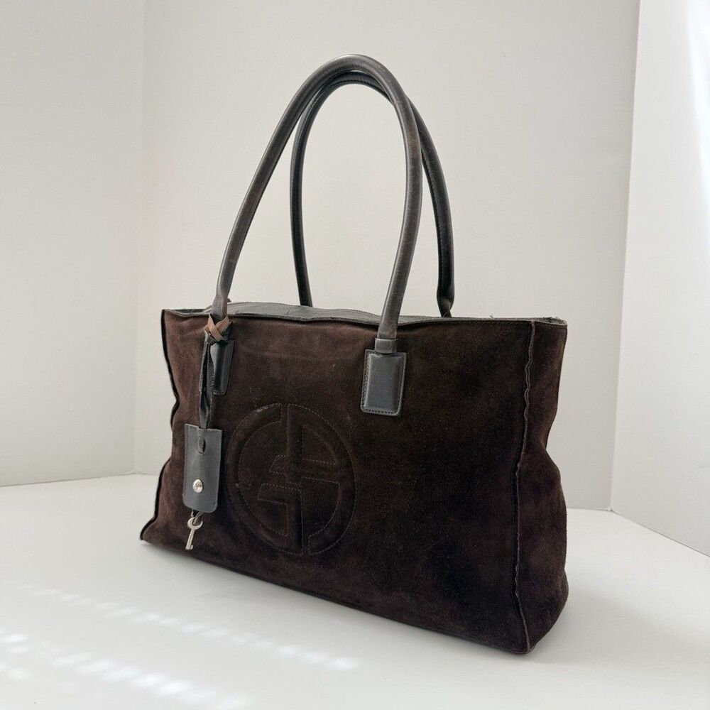 Giorgio Armani Dark Brown Suede Tote Bag